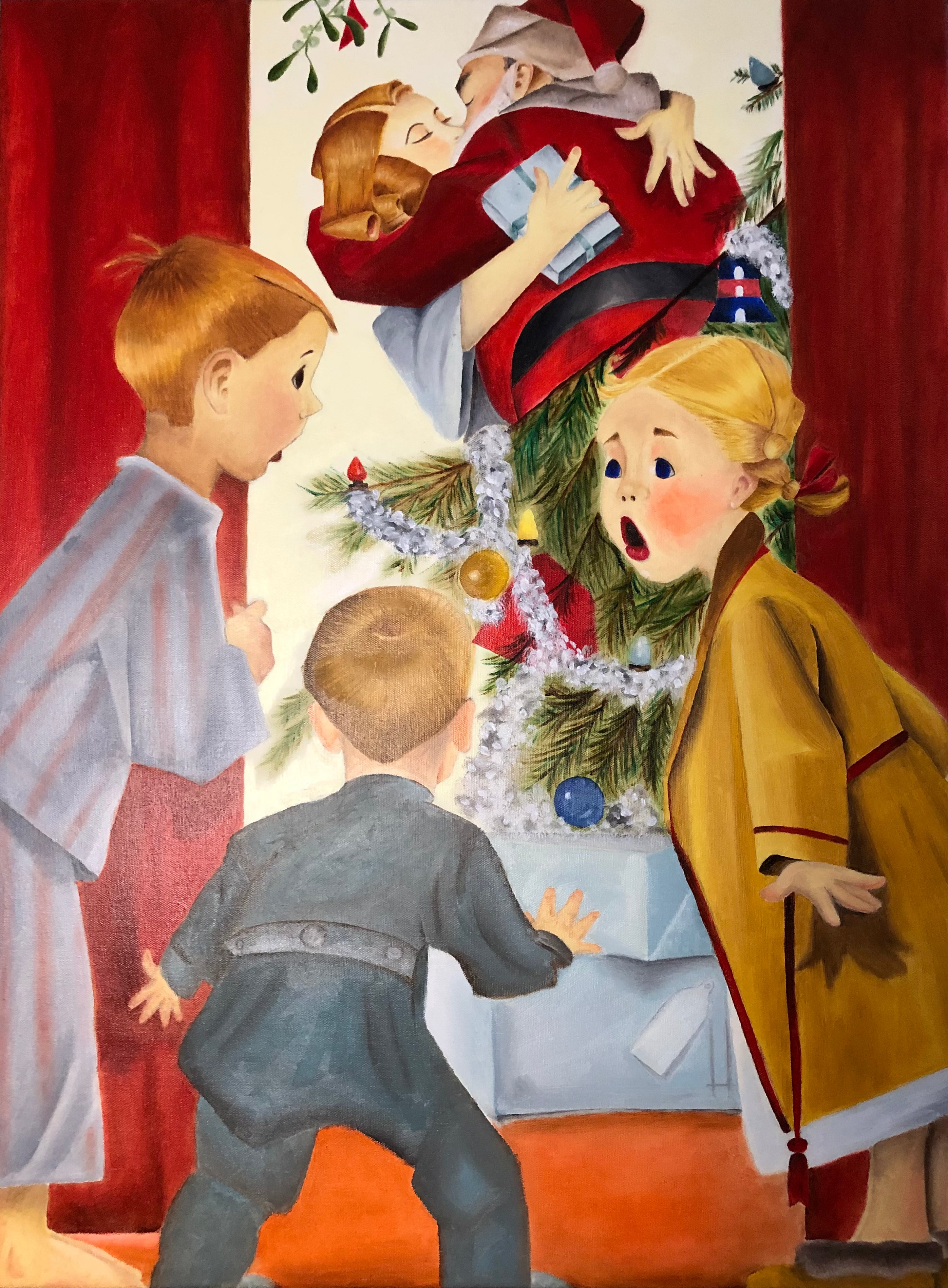 Mommy kissing Santa Claus